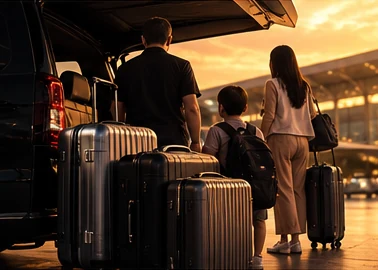 Family with luggage ready for a transfer