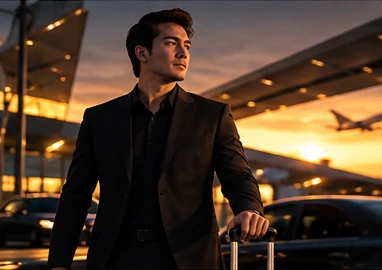 Traveler preparing for an airport transfer